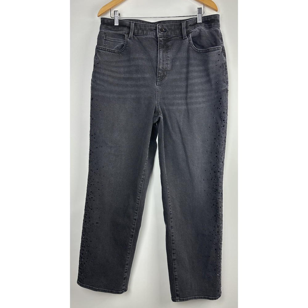 Talbots Embellished High Waist Relaxed Jeans Black Rhinestone Crystal Size 14 - Picture 15 of 16